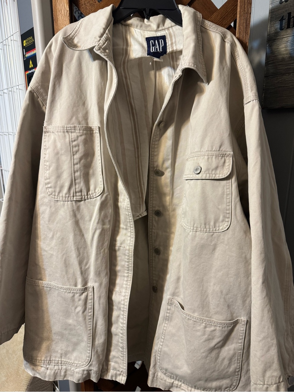 GAP Neutral Striped Cotton Shirt Jacket